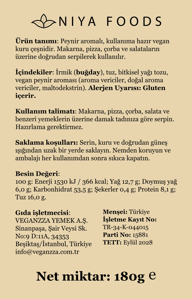 SHAKE ambalaj arka etiketi ve ürün bilgileri